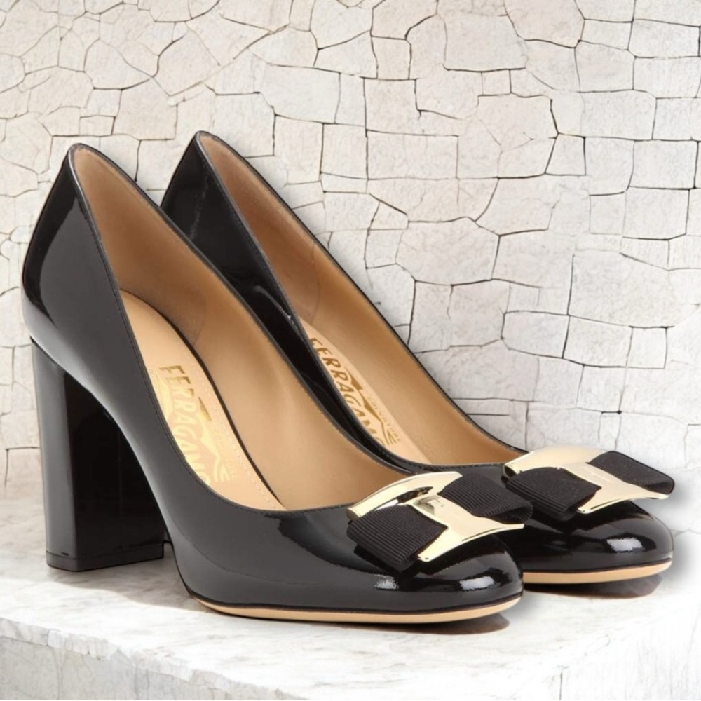 Salvatore Ferragamo Nero (Black) Ninna 85 8cm Block Heels with Box & Dust Bag